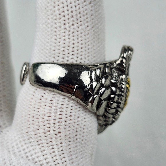 925 Sterling Silver Rhinestone Eyes Gold Tone Owl Ring Mens Biker Punk Size 9.5 - Picture 9 of 13